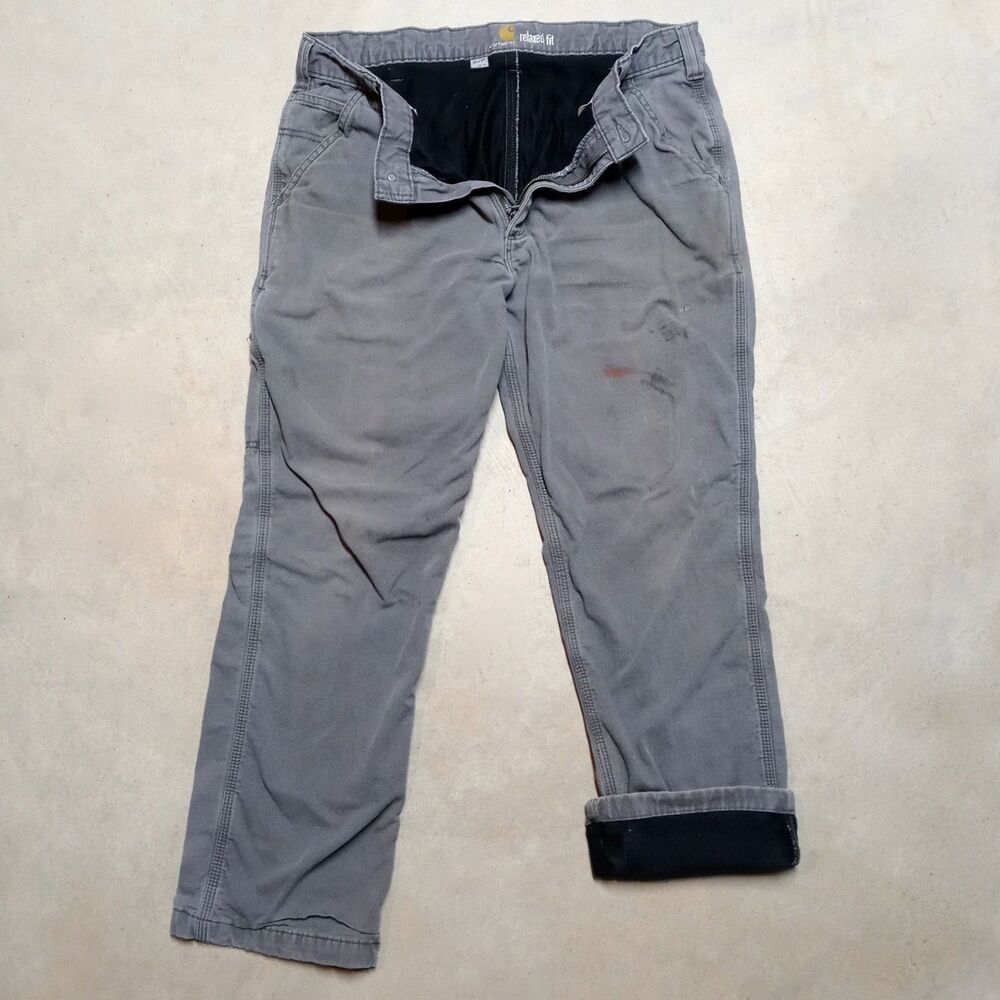 Carhartt Utility Pants Fits 34x28 Distressed Relaxed Rugged Flex Fleece Lined